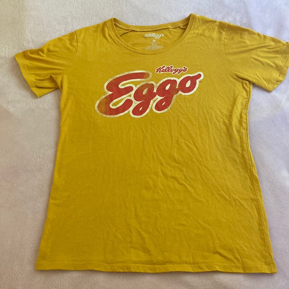 mustard yellow colored Eggo graphic tee shirt